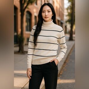 Lauren Ralph Lauren Stripe Turtle Neck Women’s Sweater White/Black New With Tags